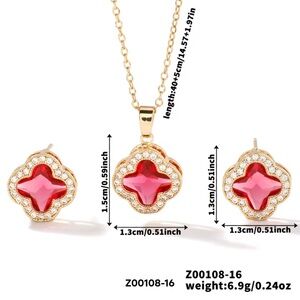 Gold and pink 18K Gold Plated Colorful Zircon Necklace and Stud Earrings set